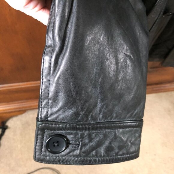 Banana Republic Mens Moto Leather Jacket Medium Black Quilted Button Up Collared - Picture 10 of 16